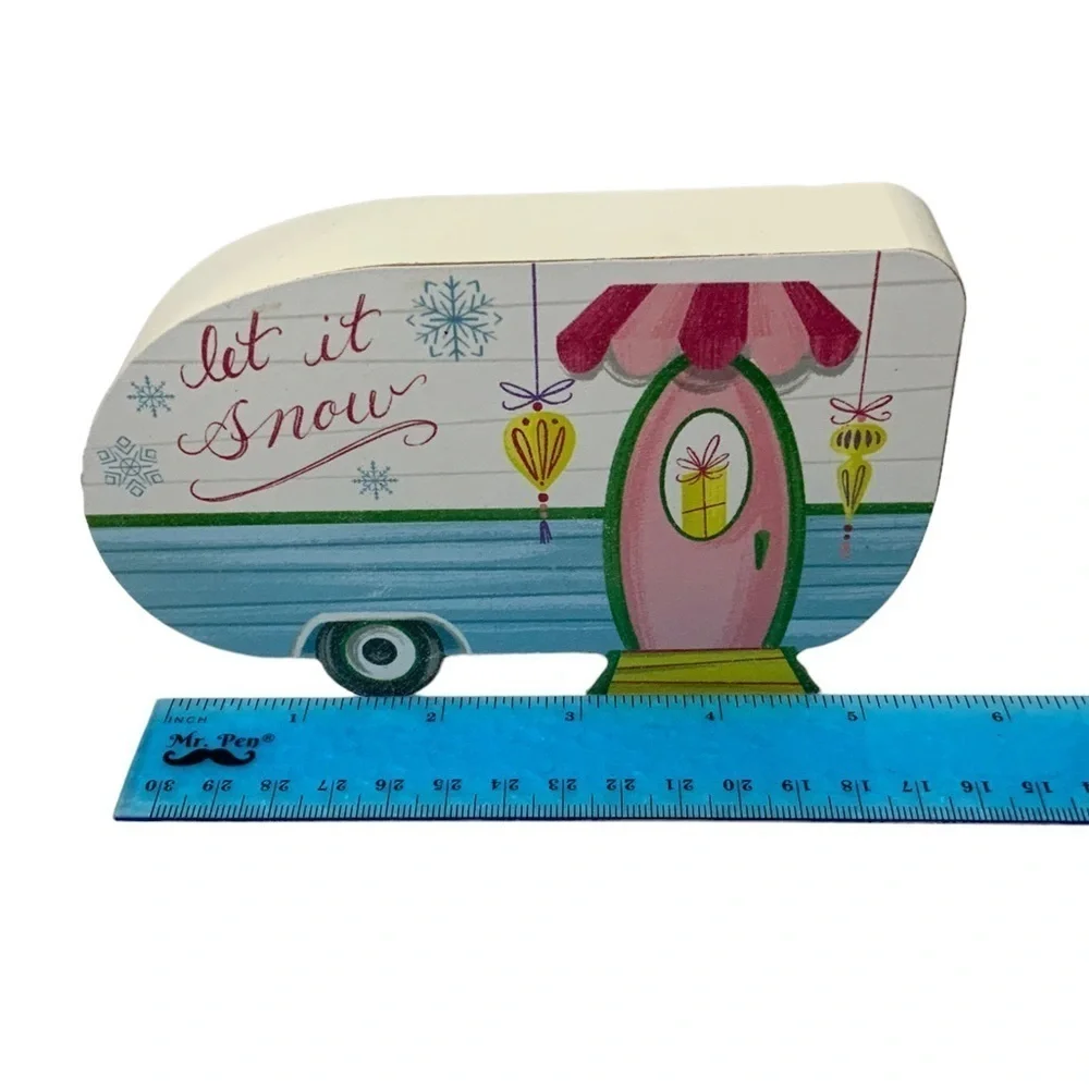 Camper Table Decor Wood Block Decoration Let it Snow Tropical